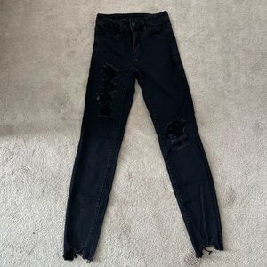 American Eagle Next Level Stretch Distressed Hi-Rise Black Skinny Jean